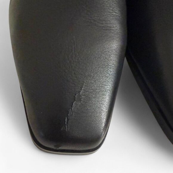 STEVE MADDEN Dusty Block-Heel Square Toe Black Leather Booties, NEW! Size 9 - Picture 7 of 10